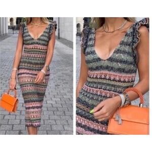 Zara Pointelle knit dress. V-neck dress